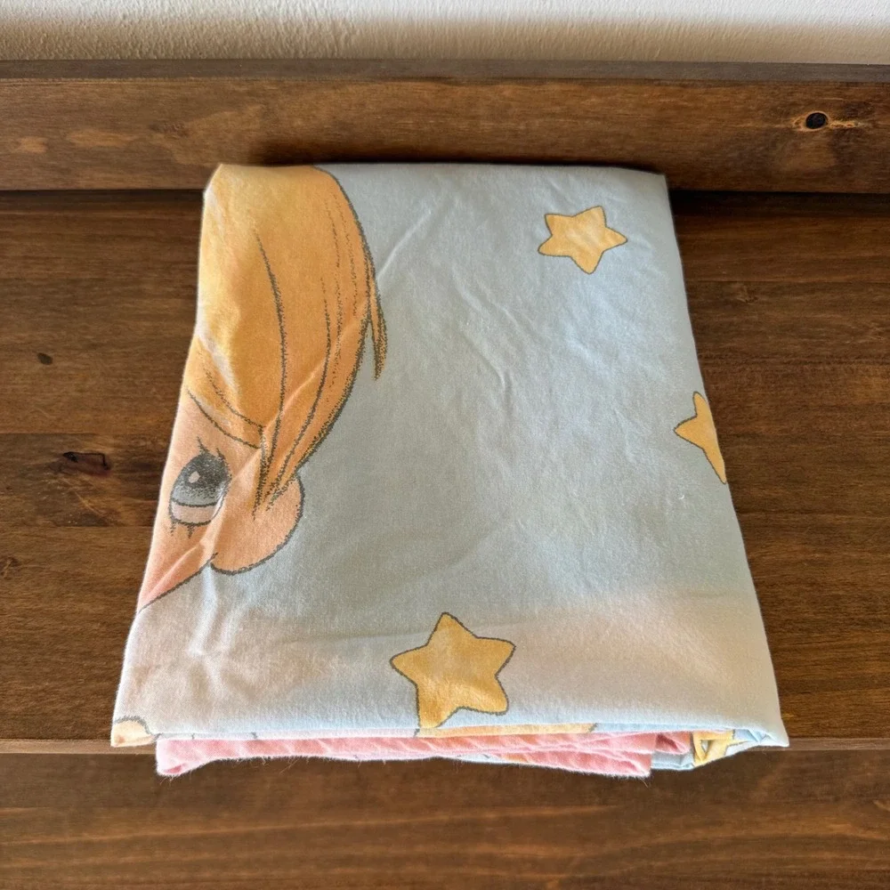 Vintage Precious Moments Baby Blanket 42x31 Pink Blue Stars Angel Boy